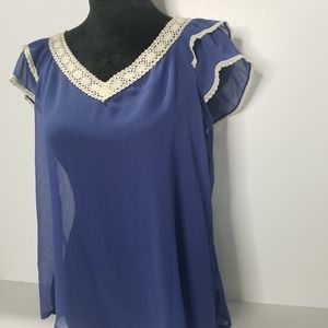Short Sleeve Sheer Top - Perrywinkle Blue